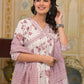 Rajwada White and Pink Printed Cotton Stitched Kurta Set For Women
