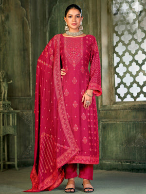 Rajwada Red Embroidered Viscose Semi Stitched Kurta Set For Women