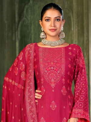 Rajwada Red Embroidered Viscose Semi Stitched Kurta Set For Women