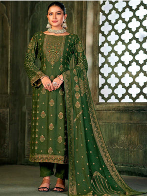 Rajwada Green Embroidered Viscose Semi Stitched Kurta Set For Women