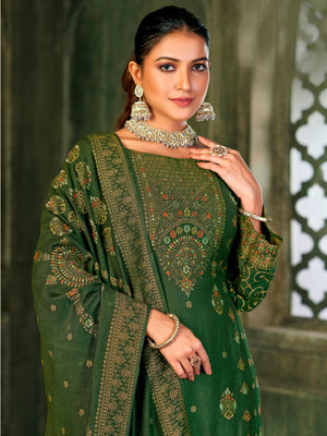 Rajwada Green Embroidered Viscose Semi Stitched Kurta Set For Women