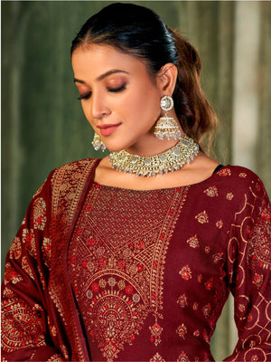 Rajwada Maroon Embroidered Viscose Semi Stitched Kurta Set For Women