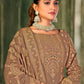 Rajwada Beige Embroidered Viscose Semi Stitched Kurta Set For Women