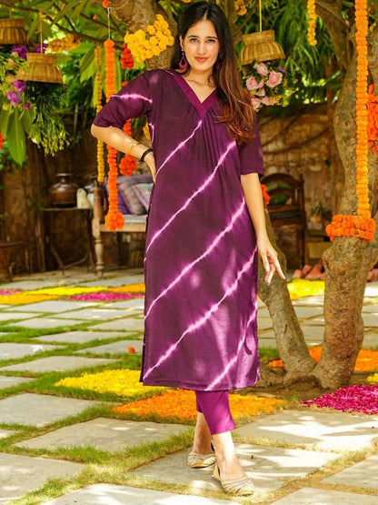 Rajwada Purple Printed Cotton Stitched Kurta Set For Women