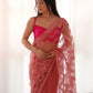 Rajwada Pink Net Embroidered Saree With Unstitched Blouse For Women