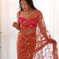 Rajwada Orange Net Embroidered Saree With Unstitched Blouse For Women