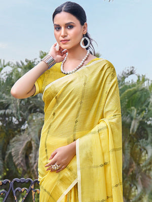 Rajwada Yellow Woven Saree With Unstitched Blouse For Women
