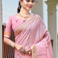 Rajwada Light Pink Woven Saree With Unstitched Blouse For Women