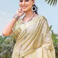 Rajwada Beige Woven Saree With Unstitched Blouse For Women