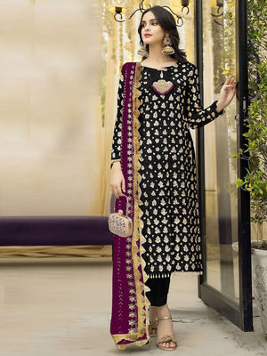 Rajwada Black Georgette Embroidered Semi Stitched Kurta Set For Women