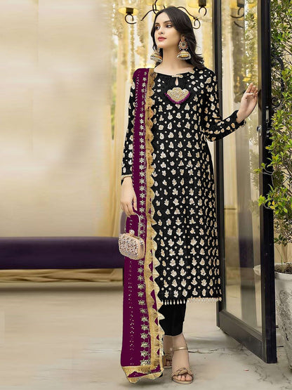 Rajwada Black Georgette Embroidered Semi Stitched Kurta Set For Women