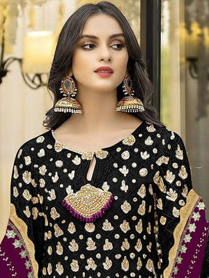 Rajwada Black Georgette Embroidered Semi Stitched Kurta Set For Women