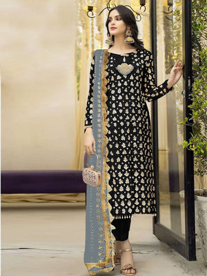 Rajwada Black Georgette Embroidered Semi Stitched Kurta Set For Women