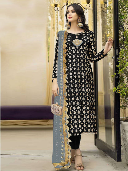 Rajwada Black Georgette Embroidered Semi Stitched Kurta Set For Women