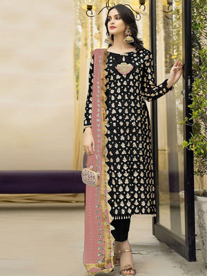 Rajwada Black Georgette Embroidered Semi Stitched Kurta Set For Women