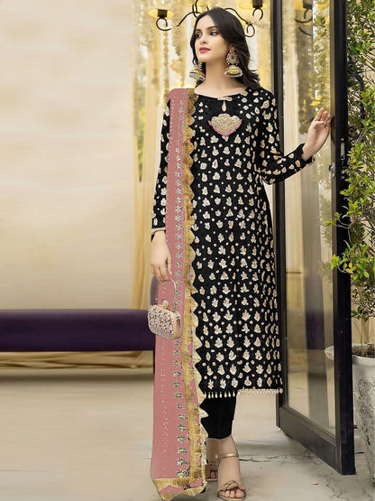 Rajwada Black Georgette Embroidered Semi Stitched Kurta Set For Women