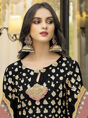 Rajwada Black Georgette Embroidered Semi Stitched Kurta Set For Women