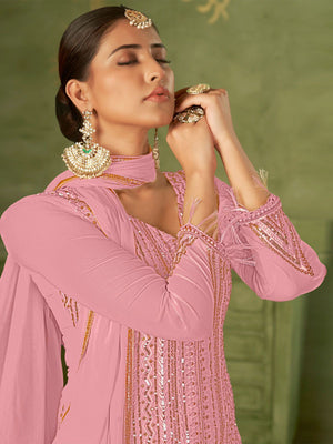Rajwada Pink Georgette Embellished Semi Stitched Kurta Set For Women