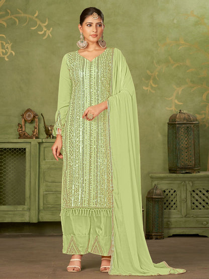 Rajwada Green Georgette Embellished Semi Stitched Kurta Set For Women