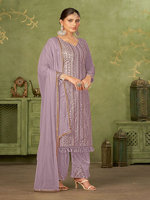 Rajwada Purple Georgette Embellished Semi Stitched Kurta Set For Women