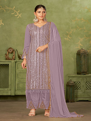 Rajwada Purple Georgette Embellished Semi Stitched Kurta Set For Women