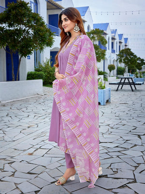 Rajwada Lavender Viscose Solid Stiched Kurta Set For Women