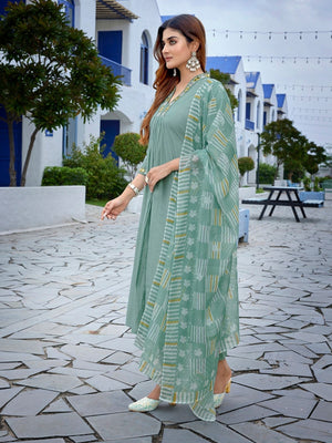 Rajwada Light Green Viscose Solid Stiched Kurta Set For Women