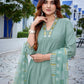 Rajwada Light Green Viscose Solid Stiched Kurta Set For Women