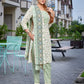 Rajwada Light Green Cotton Blend Printed Stiched Kurta Set For Women