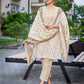 Rajwada Beige Cotton Blend Printed Stiched Kurta Set For Women