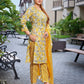 Rajwada Yellow Cotton Blend Printed Stiched Kurta Set For Women