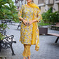 Rajwada Yellow Cotton Blend Printed Stiched Kurta Set For Women