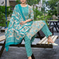 Rajwada Sea Green Cotton Blend Printed Stiched Kurta Set For Women