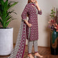 Rajwada Wine Cotton Blend Printed Stiched Kurta Set For Women
