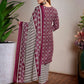 Rajwada Wine Cotton Blend Printed Stiched Kurta Set For Women