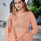 Rajwada Peach Cotton Blend Solid Stiched Kurta Set For Women