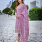 Rajwada Lavender  Silk Blend Embroidered Stiched Kurta Set For Women