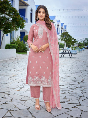 Rajwada Mauve Silk Blend Embroidered Stiched Kurta Set For Women
