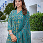 Rajwada Teal Blue Viscose Printed Stiched Kurta Set For Women