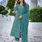 Rajwada Teal Blue Viscose Printed Stiched Kurta Set For Women