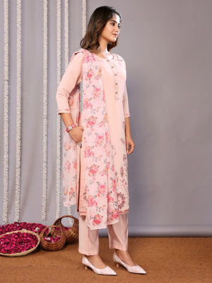 Rajwada Pink Silk Blend Embroidered Stiched Kurta Set For Women