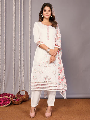 Rajwada White Silk Blend Embroidered Stiched Kurta Set For Women