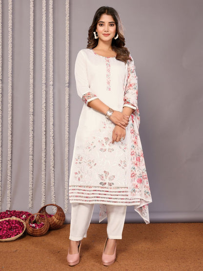 Rajwada White Silk Blend Embroidered Stiched Kurta Set For Women