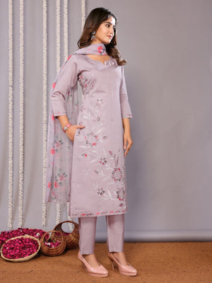 Rajwada Lavender Silk Blend Embroidered Stiched Kurta Set For Women