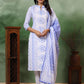 Rajwada White & Blue Viscose Printed Stiched Kurta Set For Women