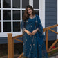 Rajwada Teal Blue Silk Blend Embroidered Stiched Kurta Set For Women