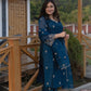Rajwada Teal Blue Silk Blend Embroidered Stiched Kurta Set For Women