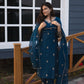 Rajwada Teal Blue Silk Blend Embroidered Stiched Kurta Set For Women