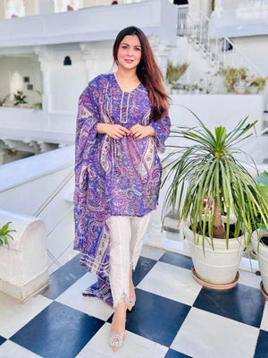 Rajwada Purple Viscose Printed Stiched Kurta Set For Women