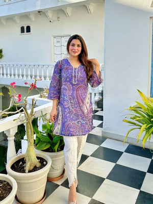 Rajwada Purple Viscose Printed Stiched Kurta Set For Women
